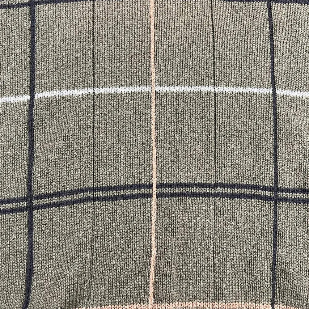 Oscar de la Renta Green Windowpane Crew Neck Sweater 100% Cotton Size XL
